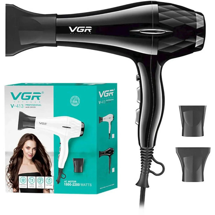 سشوار حرفه ای وی جی آر مدل V-413 با باد سرد و متمرکزکننده