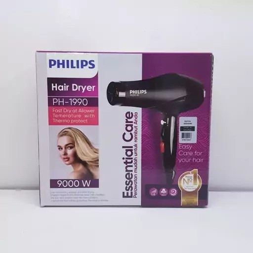 سشوار فیلیپس مدل PH-1990 قدرت ۹۰۰۰ وات با باد سرد و متمرکزکننده